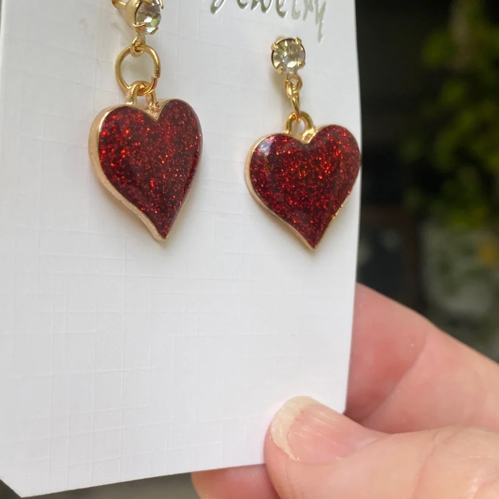 Gold and Red Heart Earrings